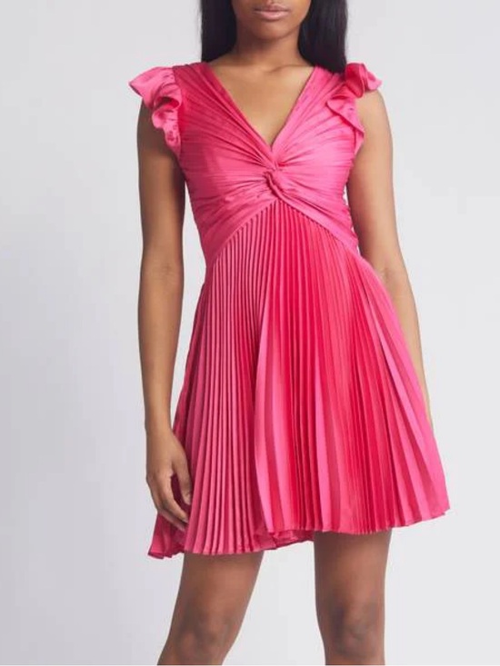 Moon River Dresses & Skirts - Moon River Hot Pink Pleated Twist-Front Mini Dress